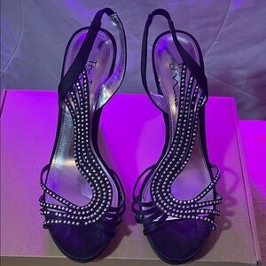 Women's Black Rhinestone Slingback Heels.  Size: 8.5 M